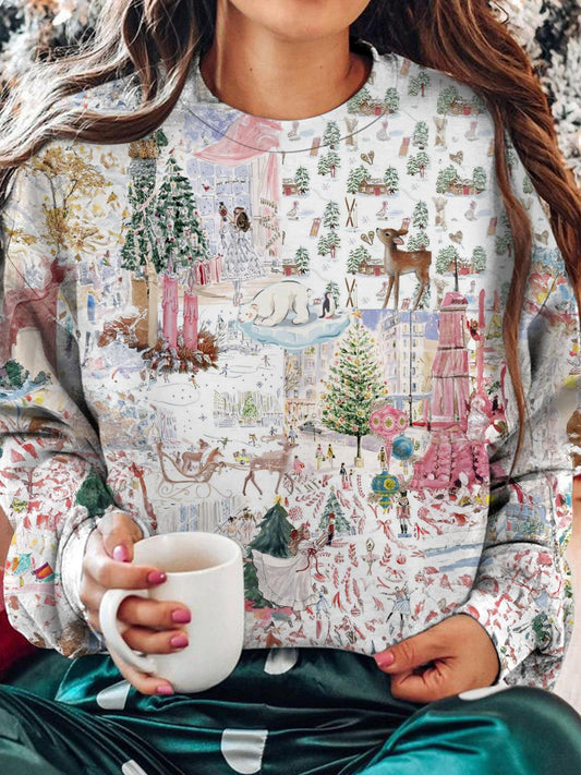 Happy Christmas Printed Long Sleeve Casual Top