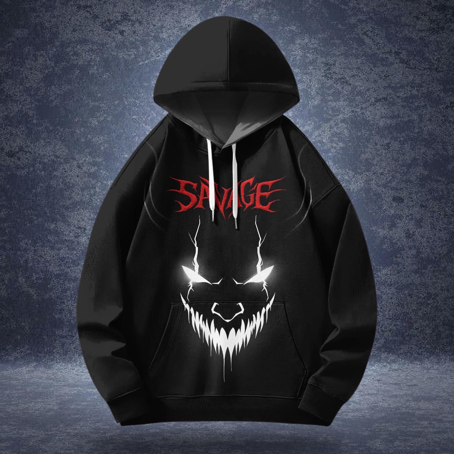 Halloween Horror Print Long Sleeve Hooded Pocket Sweatshirt