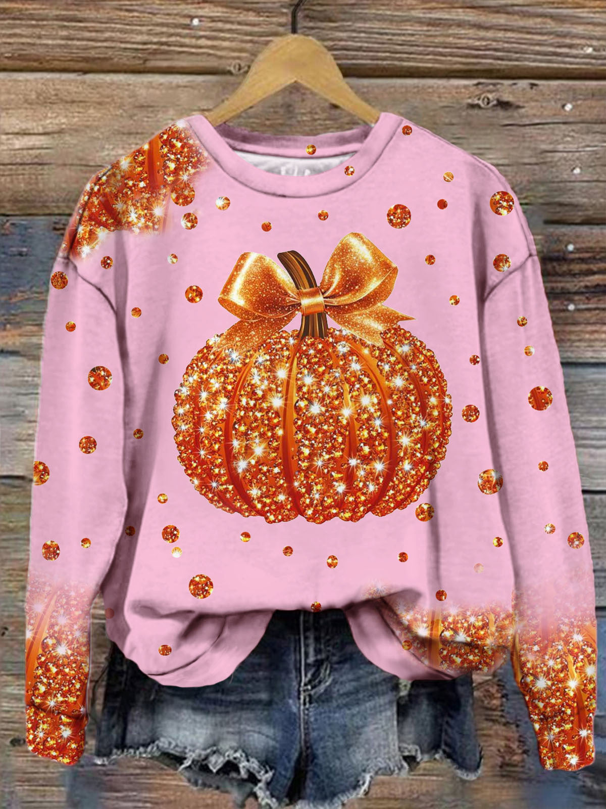 Women's Halloween Pumpkin Polka Dot Star Print Casual Long Sleeve Top