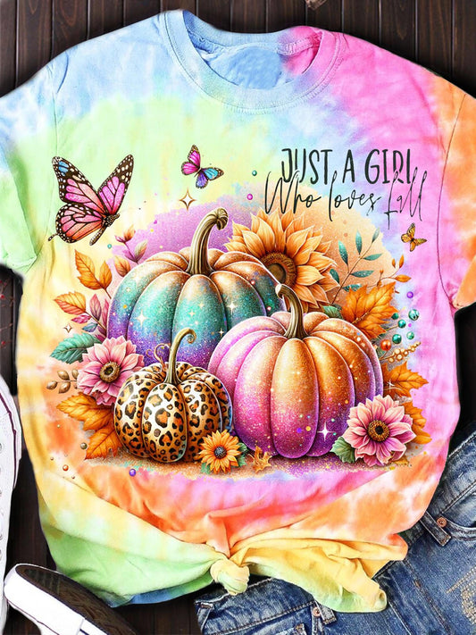 Just A Girl Who Loves Fall Print Crew Neck T-shirt