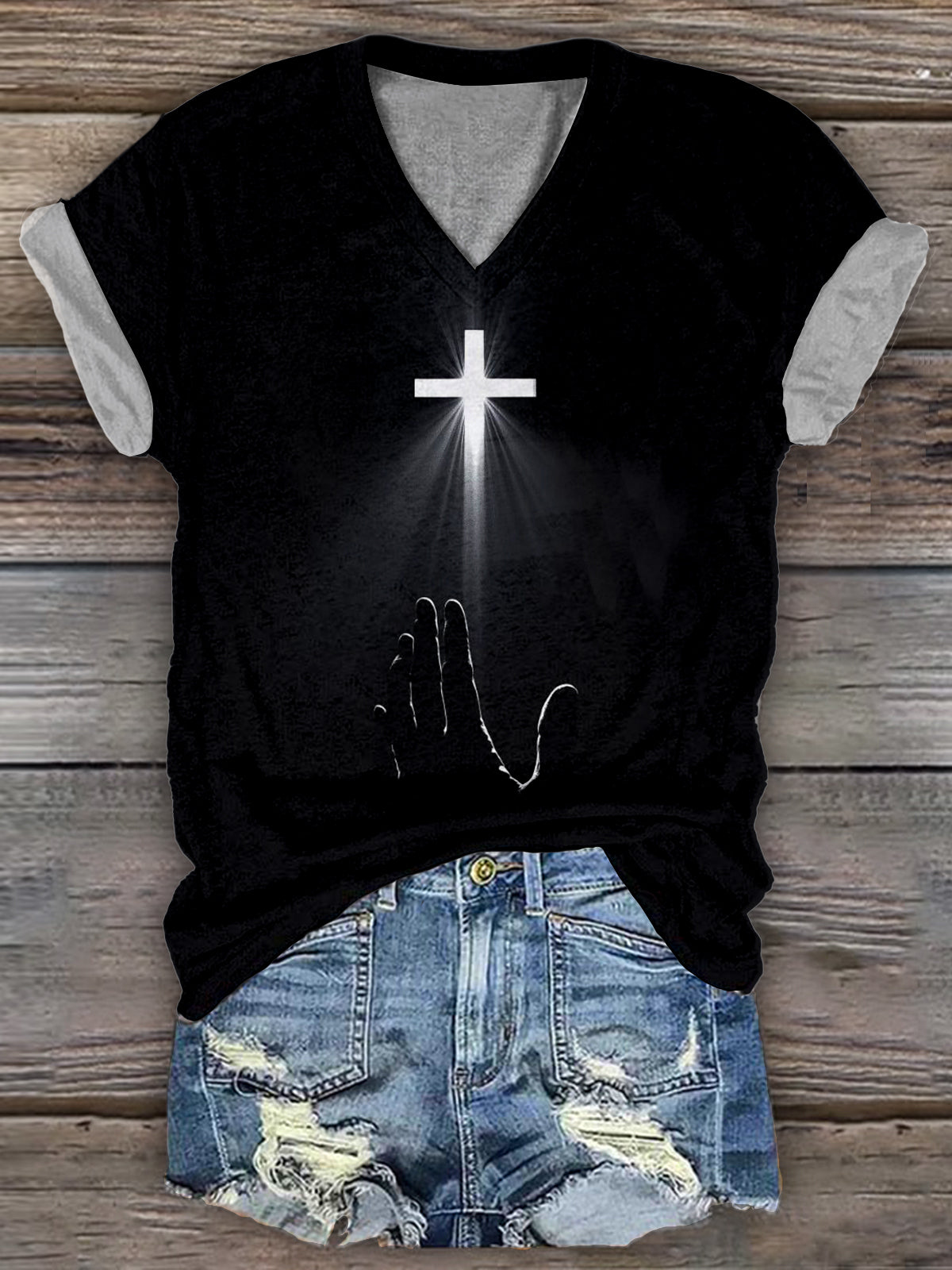 Women's Faith Cross V-Neck T-Shirt