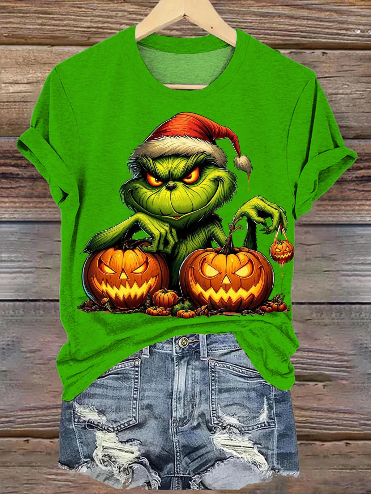 Christmas Scary Pumpkin Crew Neck T-shirt