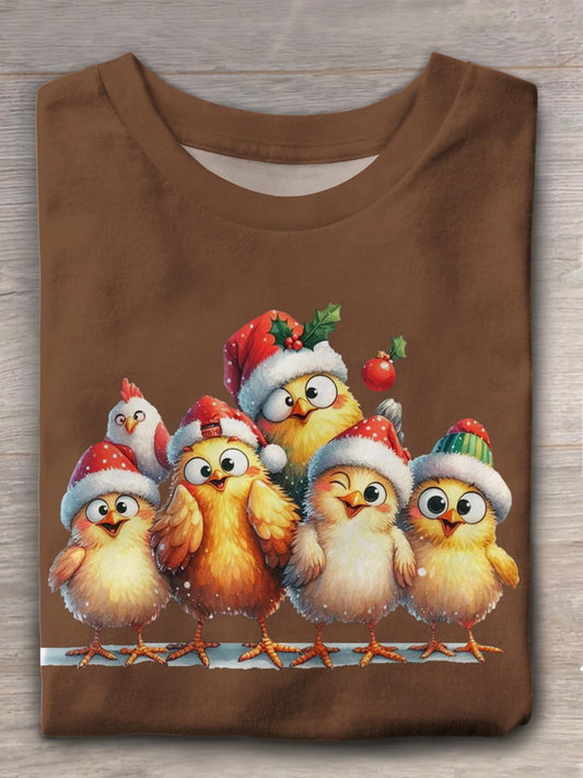 Christmas Cute Funny Chicken Crew Neck T-shirt