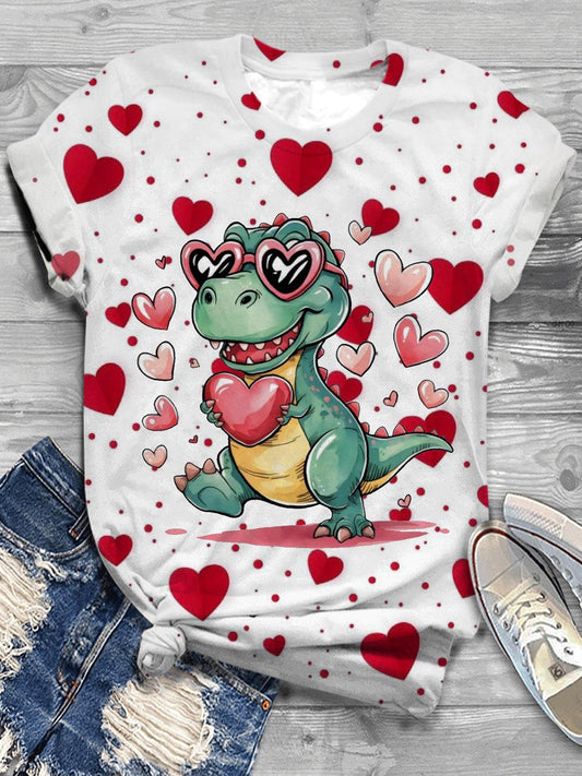 Dinosaur Love Valentines Crew Neck T-shirt