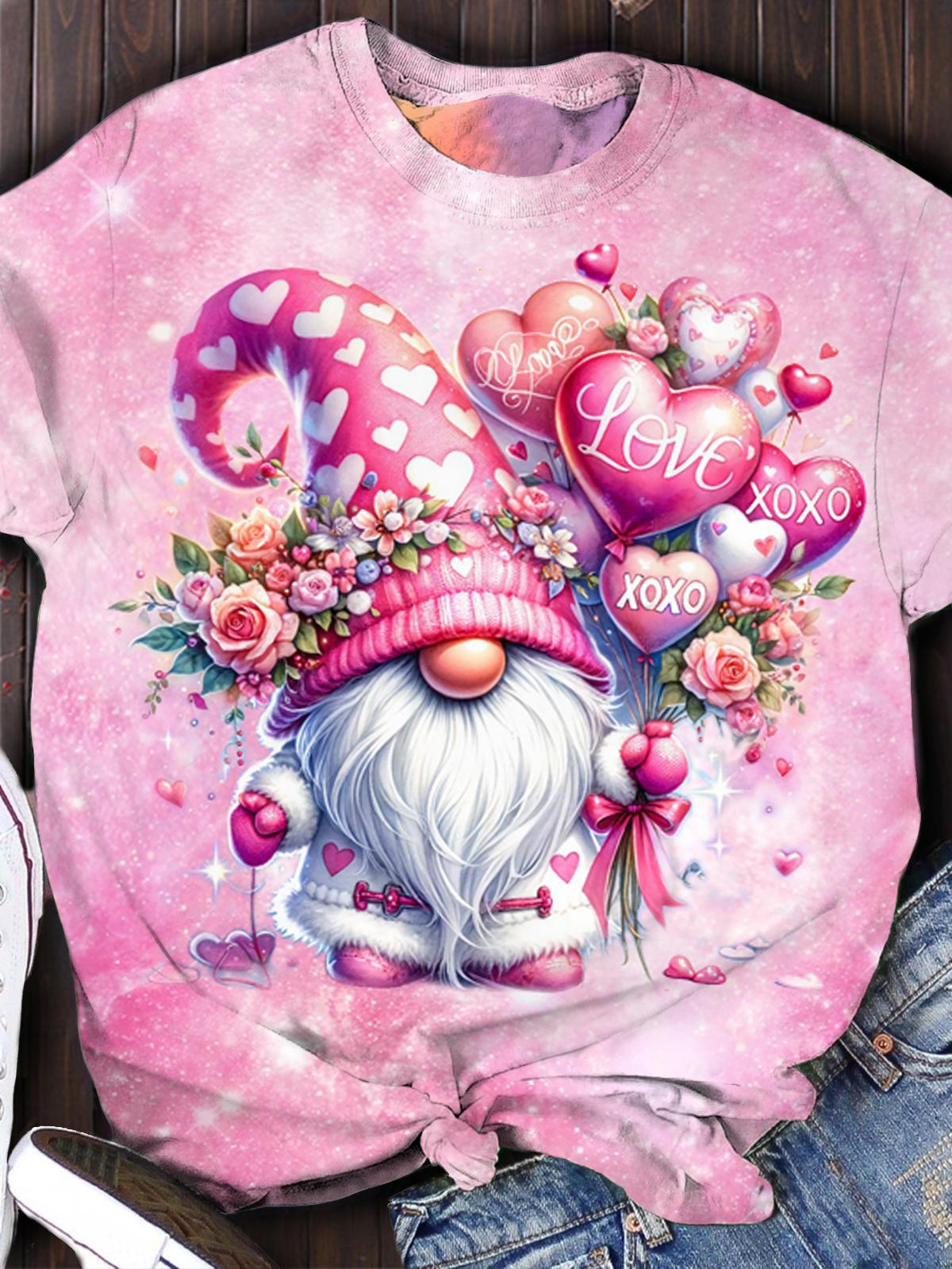 Valentines Day Gnome Crew Neck T-shirt