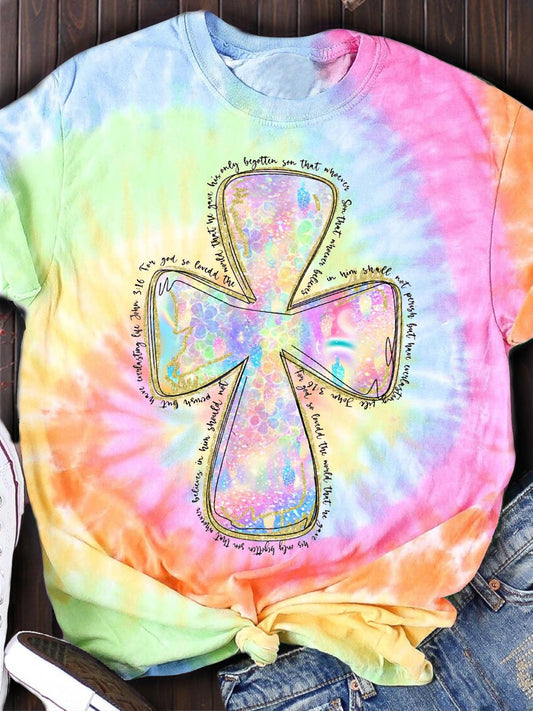 Colorful Cross Bible Verse Crew Neck T-shirt