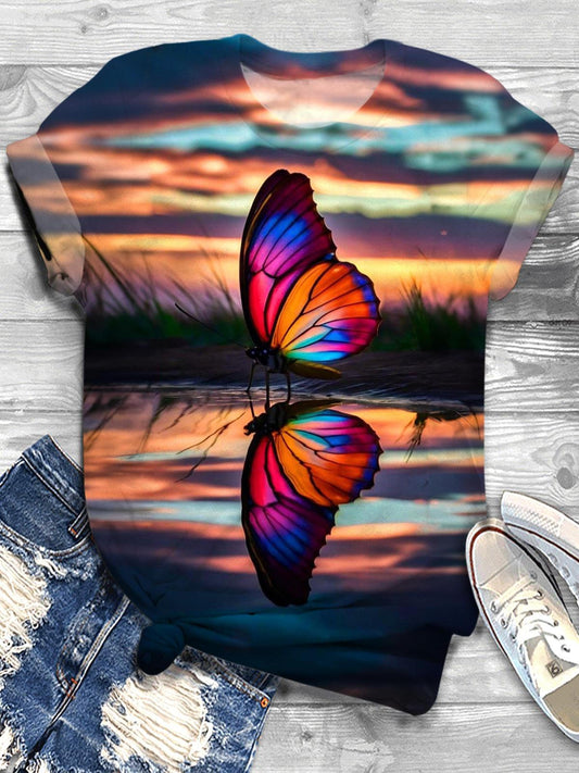 Butterfly Printed Crew Neck T-shirt