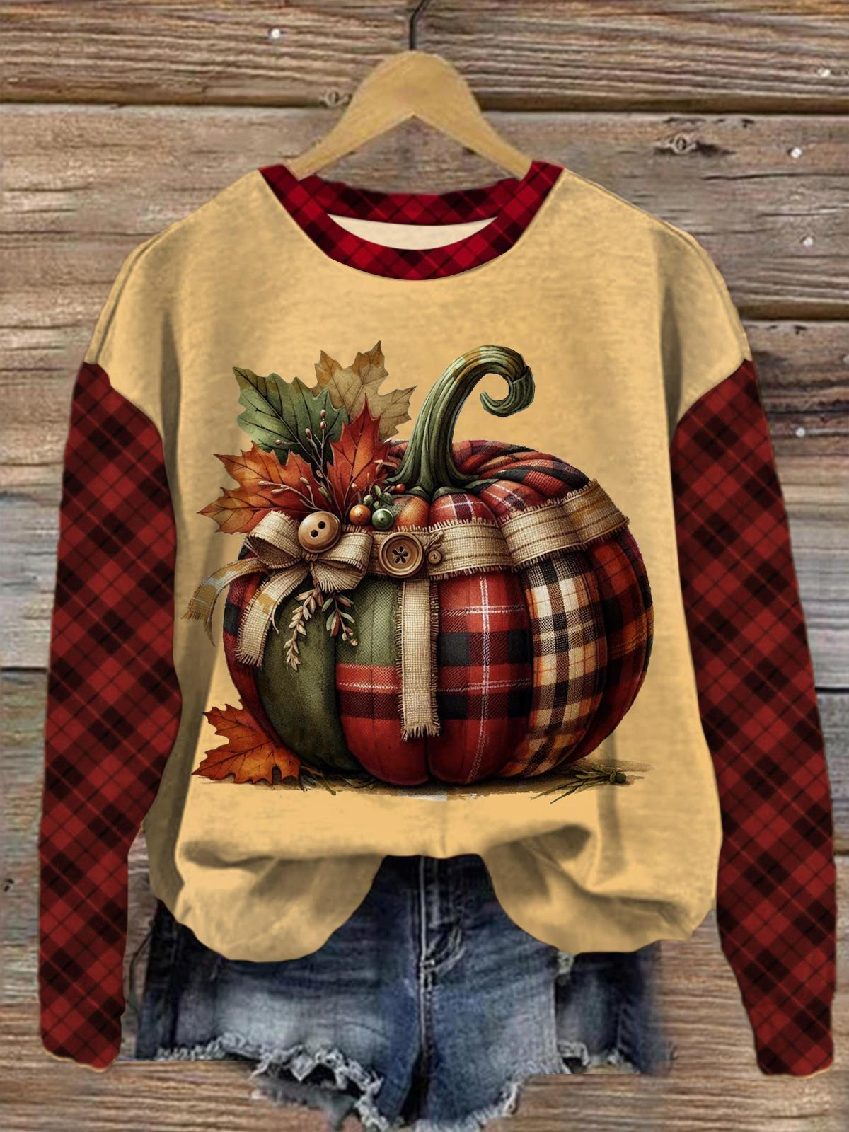 Women's Autumn Pumpkin Halloween Round Neck Long Sleeve Top