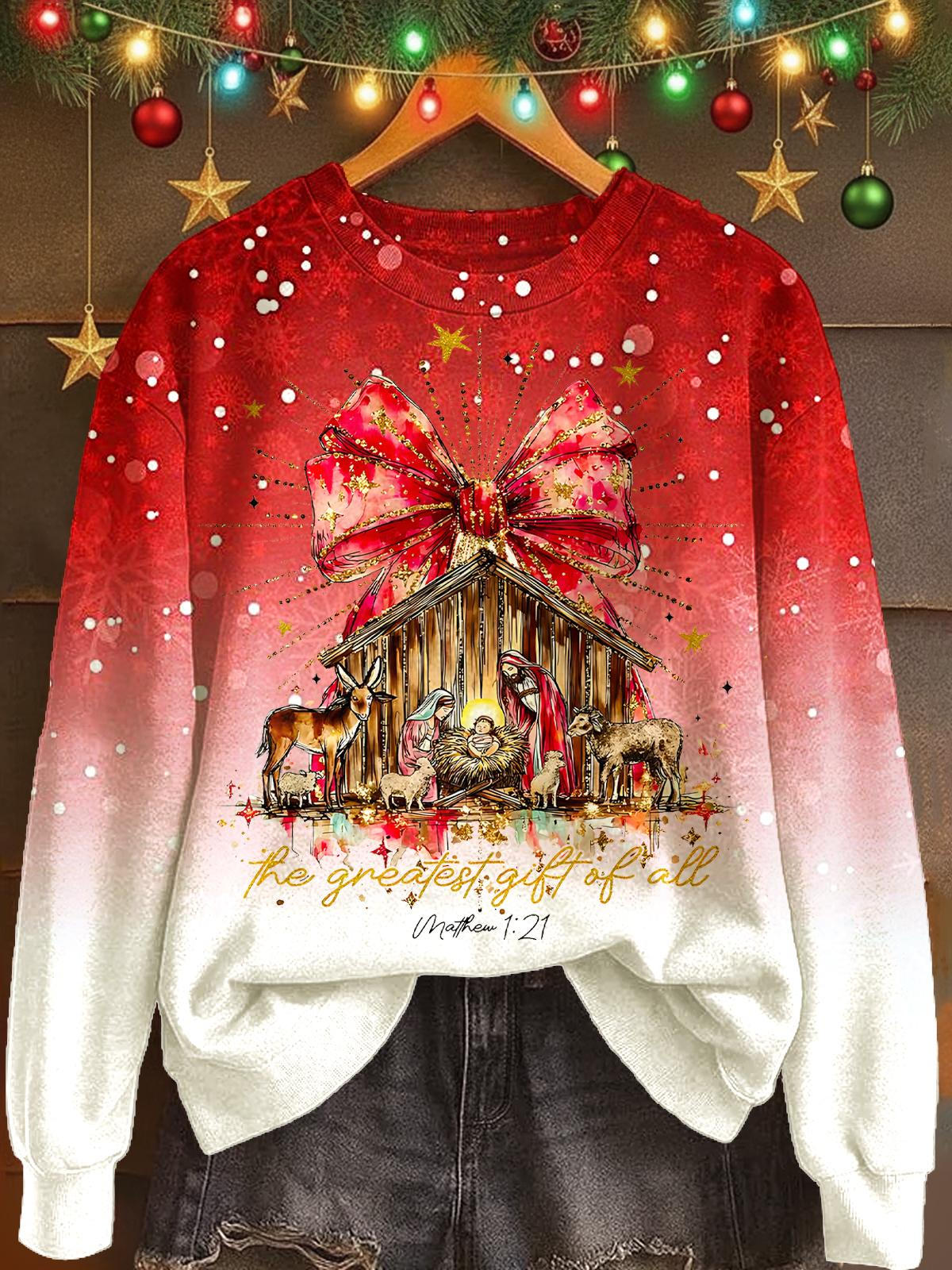Christmas Jesus Printed Long Sleeve Casual Top