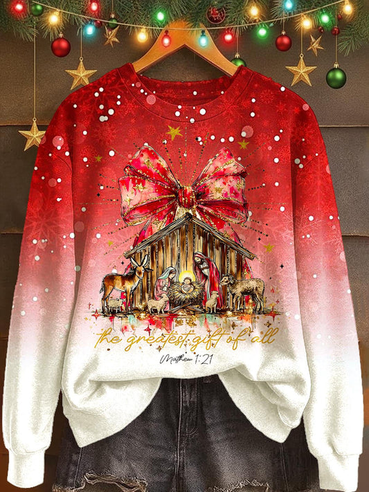 Christmas Jesus Printed Long Sleeve Casual Top