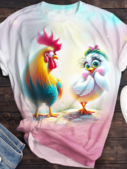 Funny Cute Chicken Crew Neck T-shirt