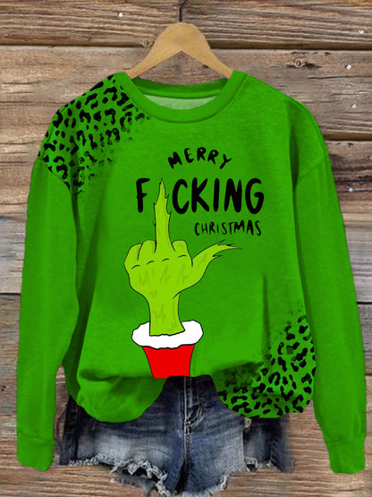 Fucking Merry Christmas Round Neck Long Sleeve Top