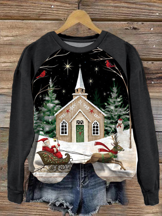 Women's Winter Christmas Garden Flag Round Neck Long Sleeve Top