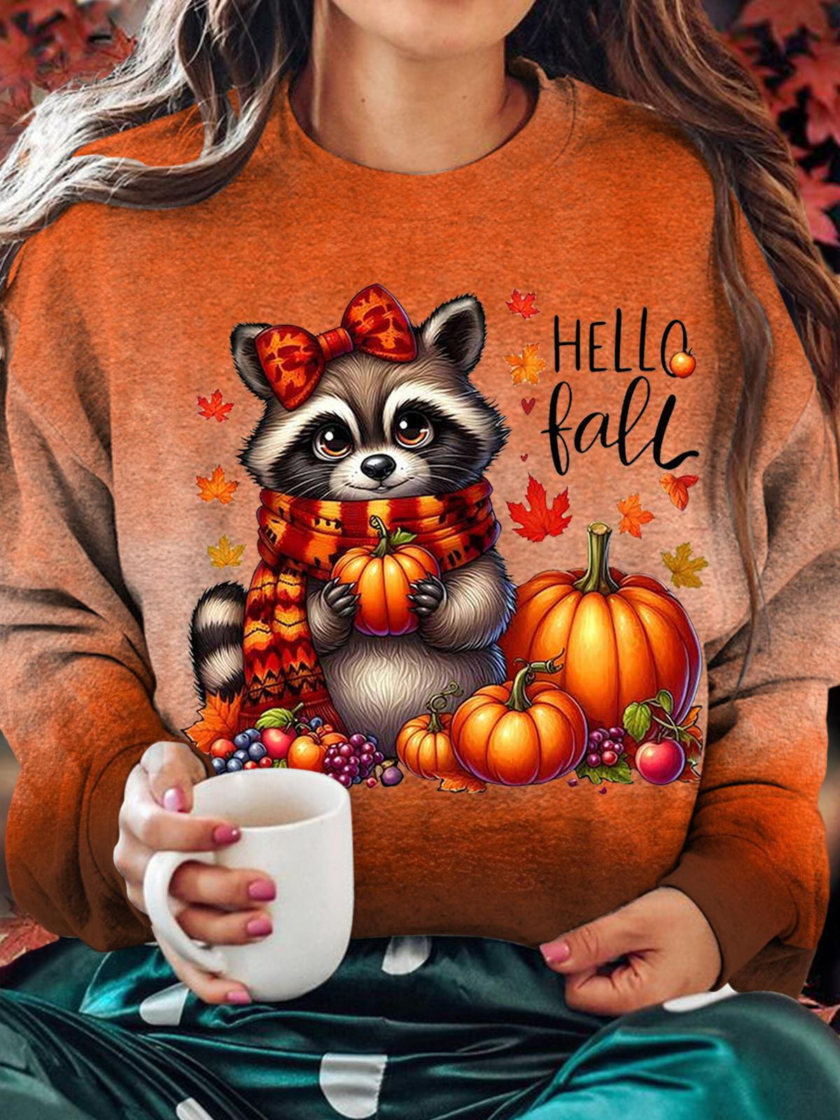 Hello Fall Printed Long Sleeve Casual Top