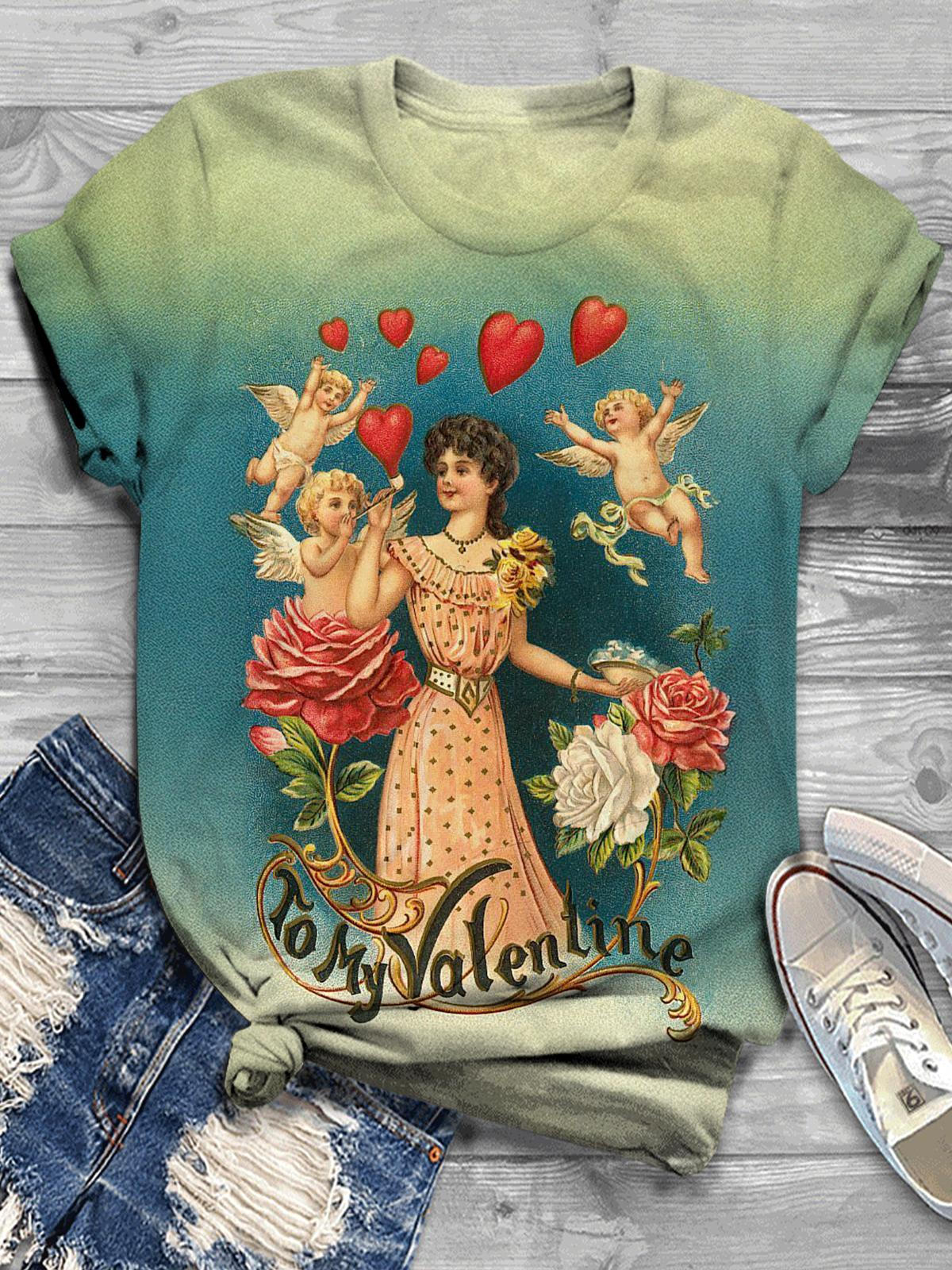 To My Valentine Cupid Goddess Love Valentine's Day Print T-shirt