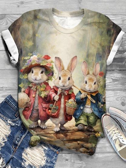 Rabbit Print Crew Neck T-shirt