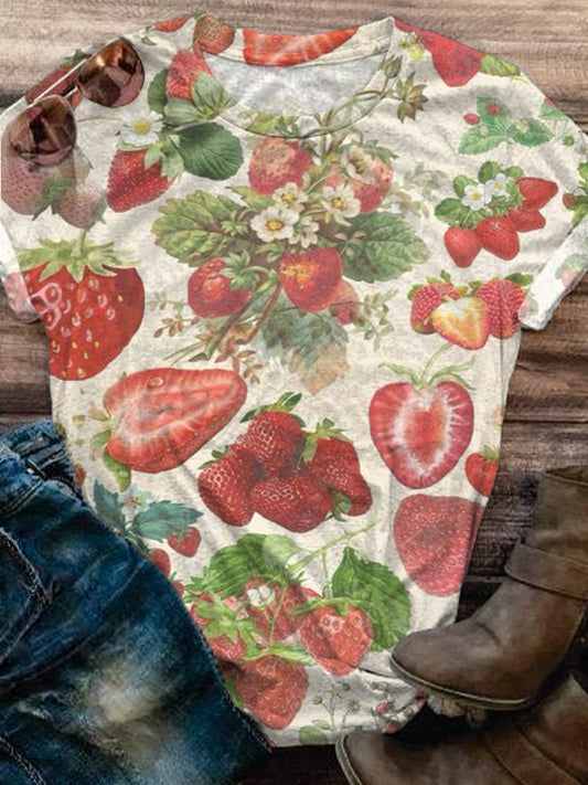 Strawberry Girl Printed Crew Neck T-shirt