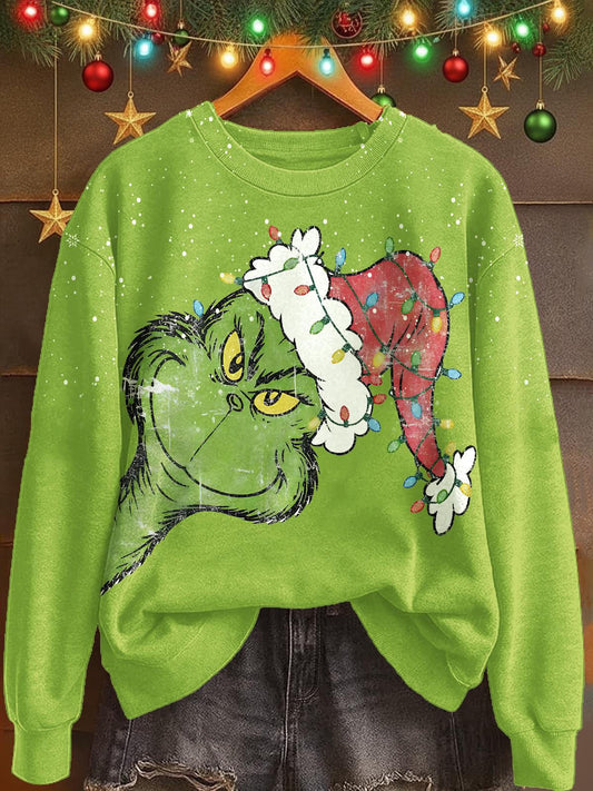 Grinch Christmas Printed Long Sleeve Casual Top
