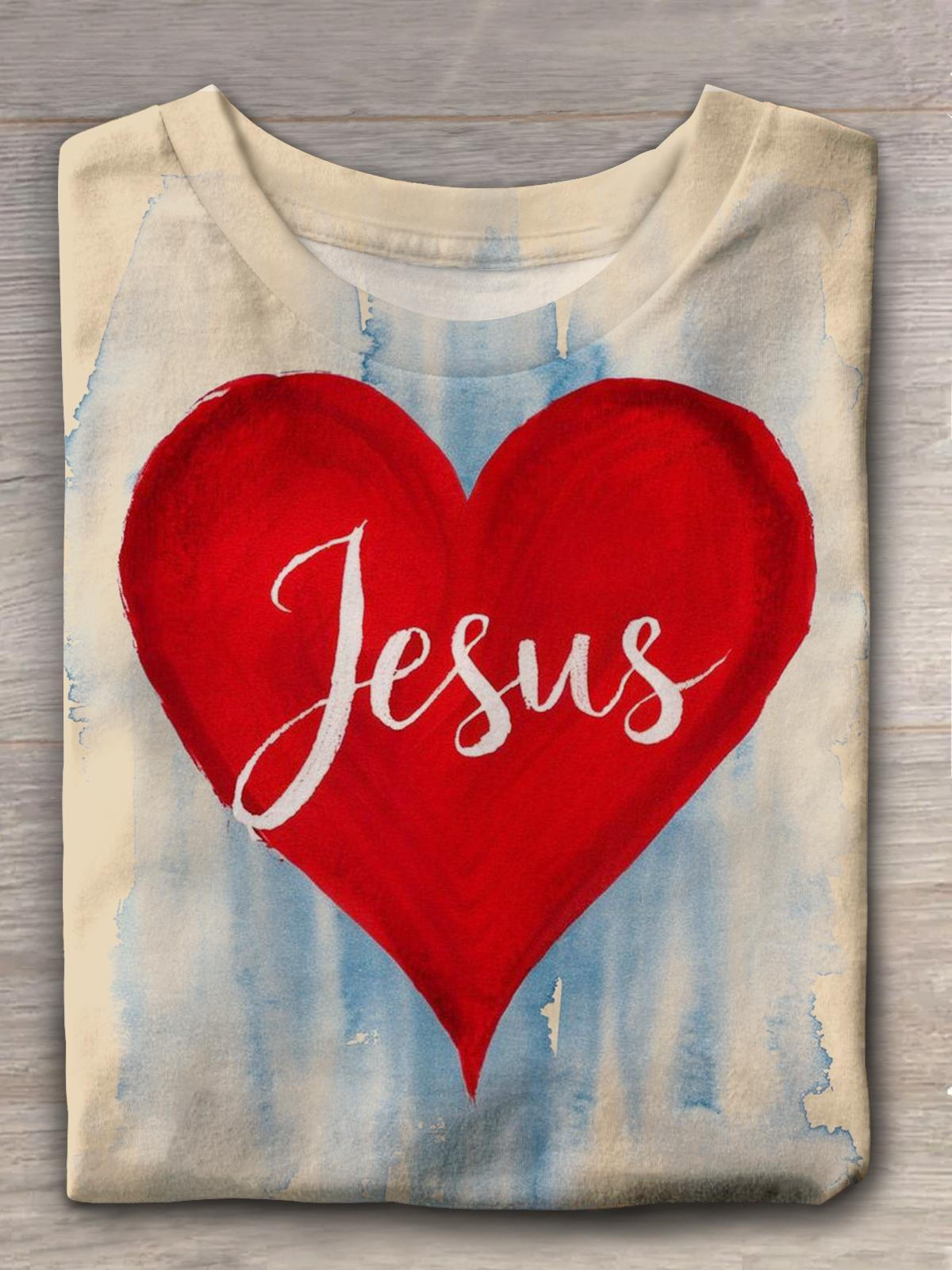 Heart Design Jesus Crew Neck T-shirt