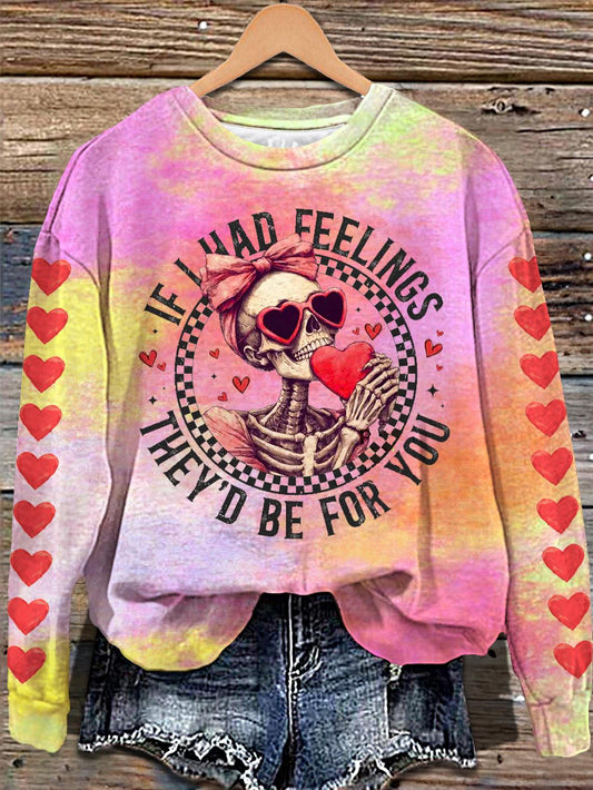 Women's Valentine's Day Heart Skull Printed Long Sleeve Casual Top