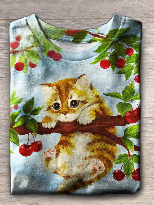 Women's Cute Cat Print Crew Neck T-Shirt