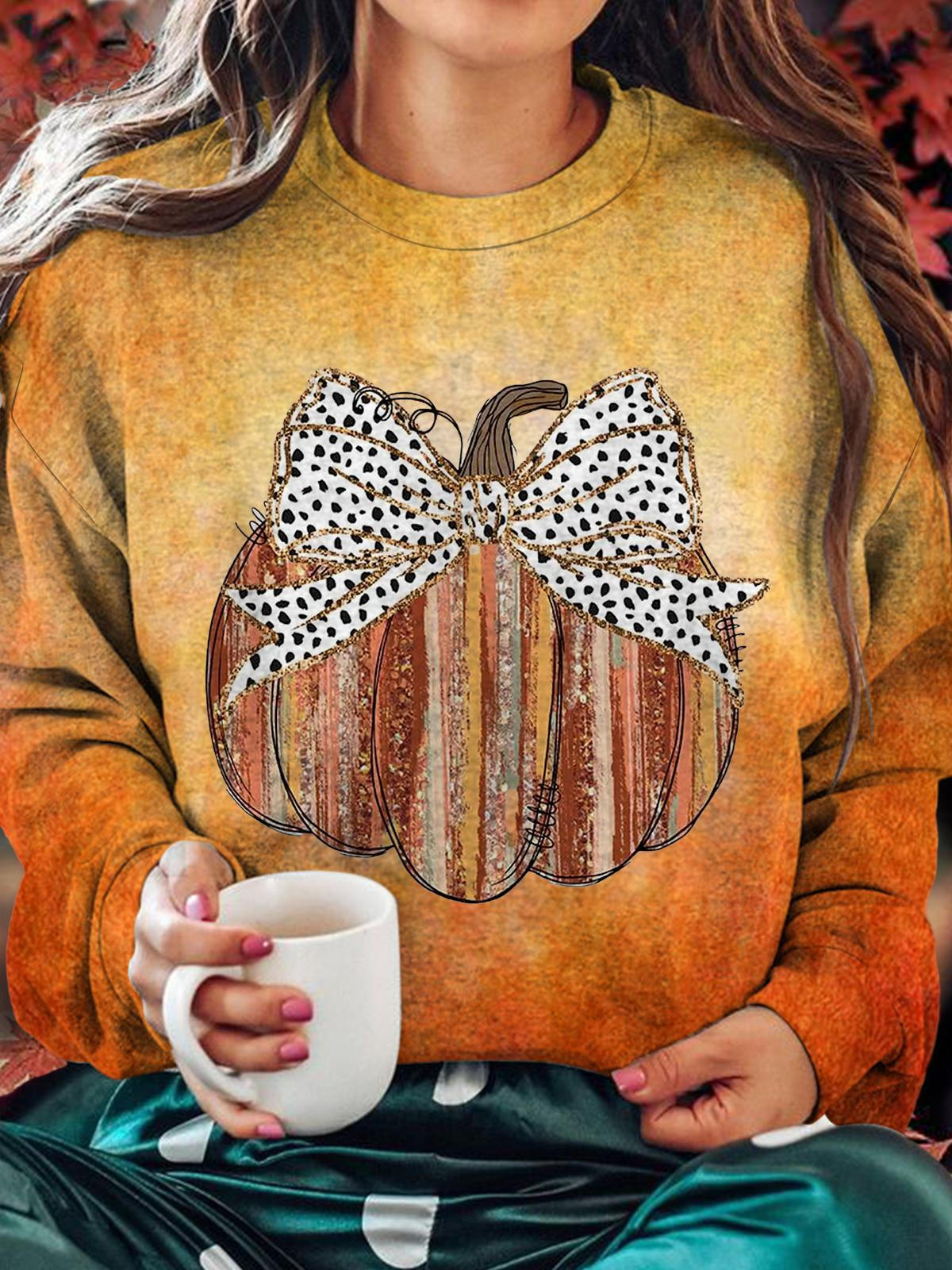 Women's Delicious Leopard Pumpkin Crew Neck Casual Sweatshirt