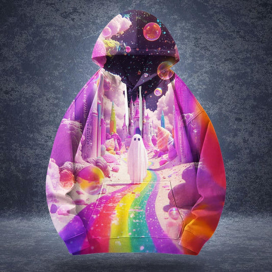 Dreamy Rainbow Ghost Hooded Pullover Sweatshirt