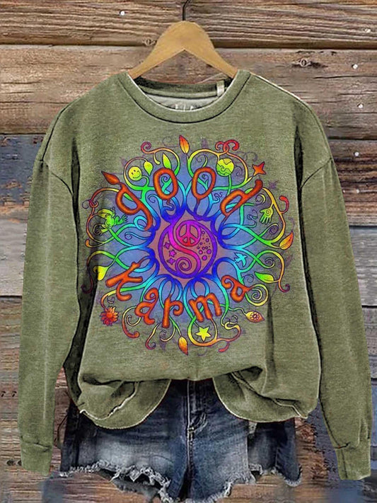 Peace Frogs Good Karma Frog Printed Long Sleeve Casual Top