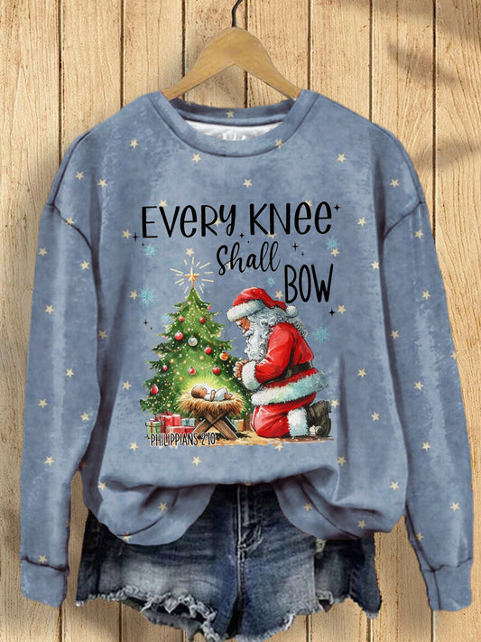 Every Knee Shall Bow Christmas Print Long Sleeve Top