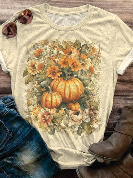 Vintage Fall Pumpkin Crew Neck T-shirt