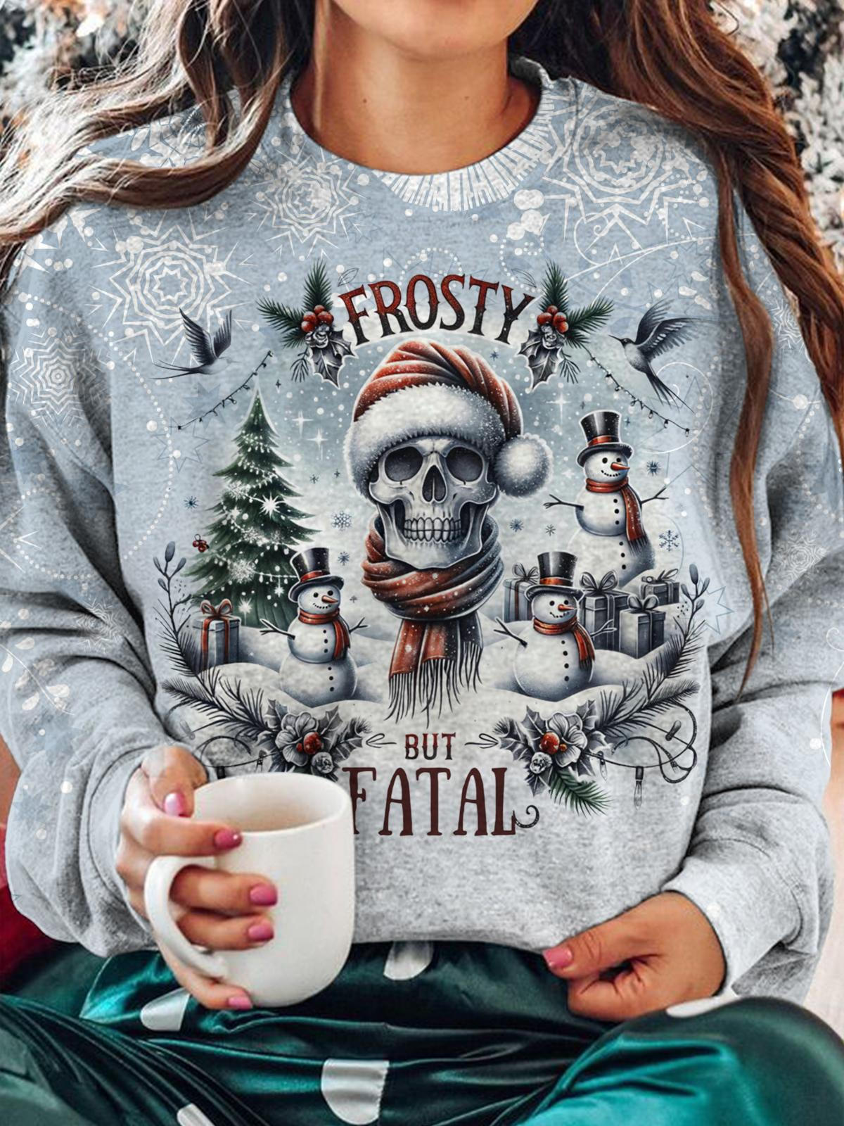 Women's Funny Christmas Skull Frosty But Fatal Casual Sweatshirt