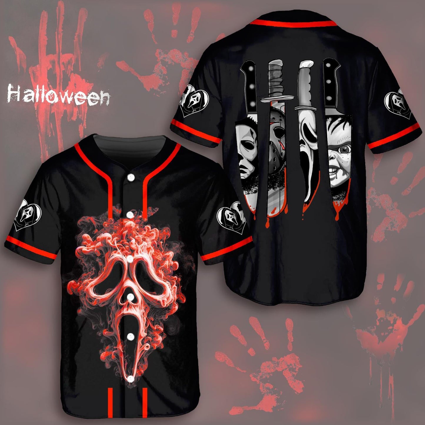 Halloween Horror Character Print Baseball Jersey