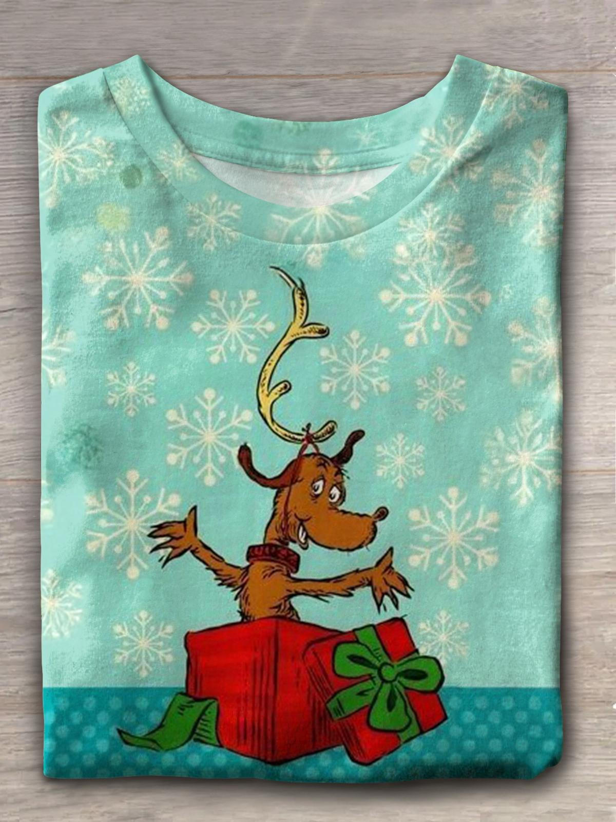 Women's Christmas Dog Elk Dress Snowflake Print T-shirt