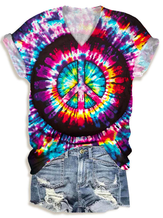 Tie-Dye Hippie V-neck T-Shirt