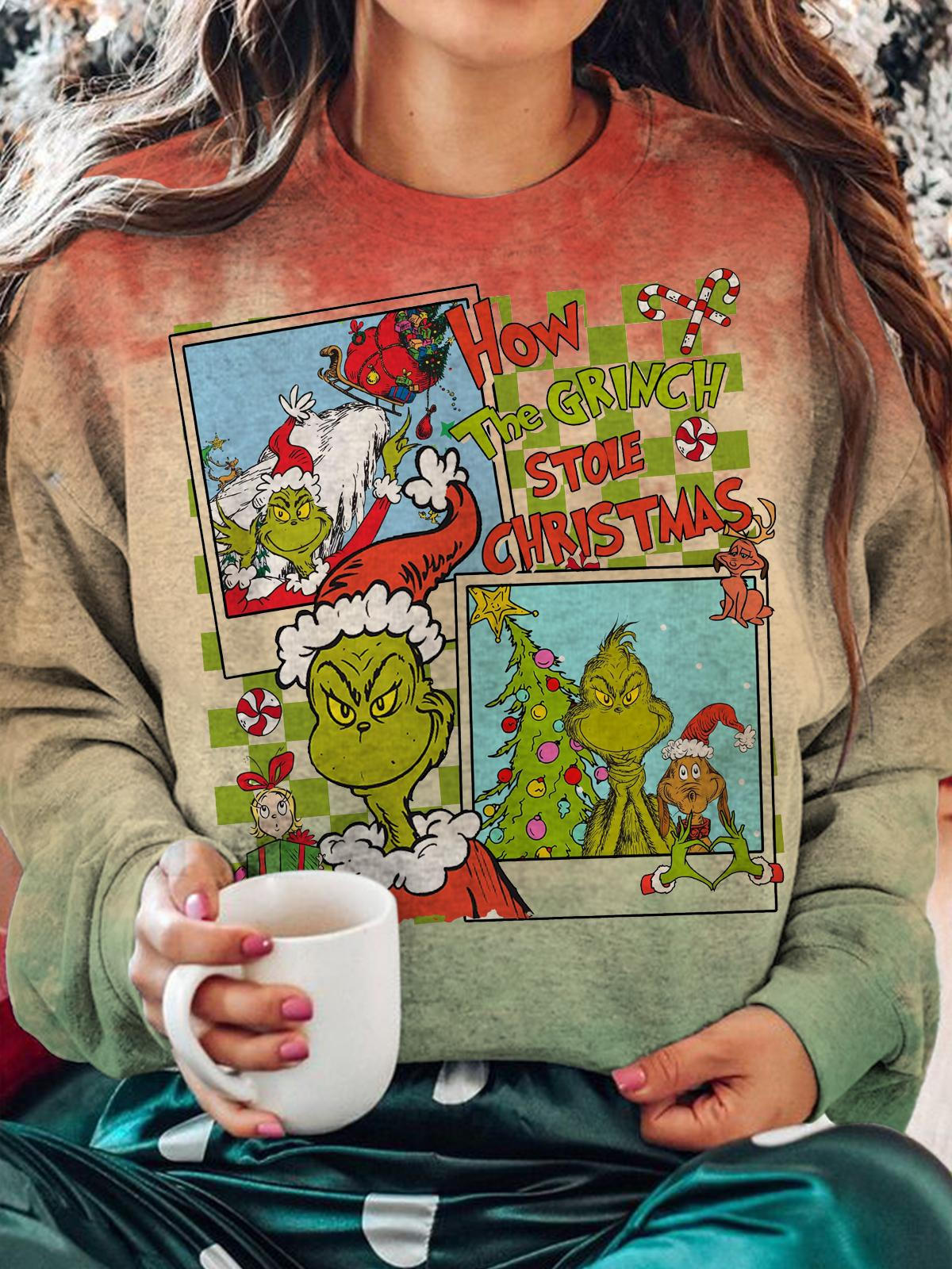 Christmas Green Monster And Friends Printed Long Sleeve Casual Top