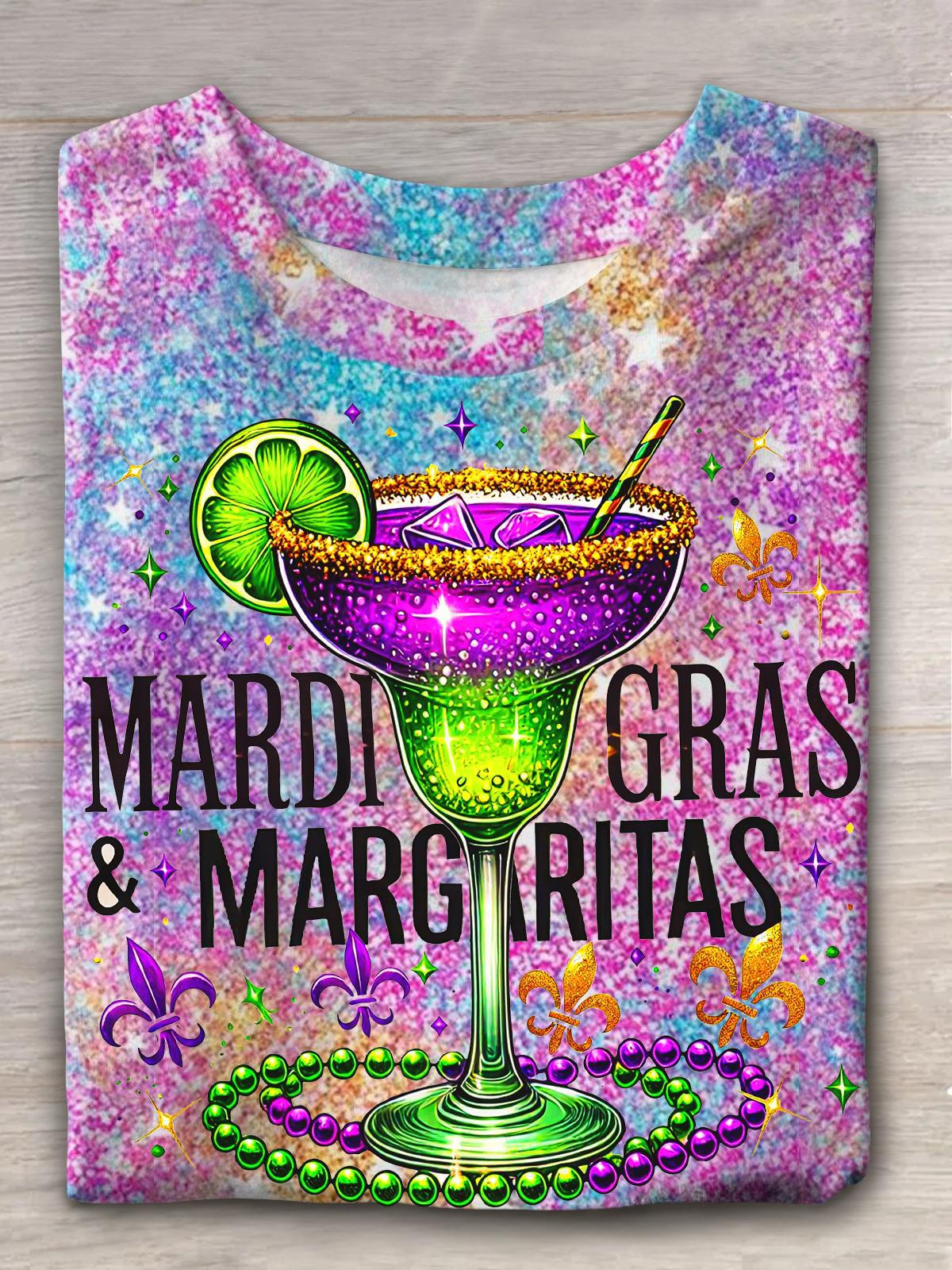 Mardi Gras Wine Party Celebration Atmosphere Print Casual T-shirt