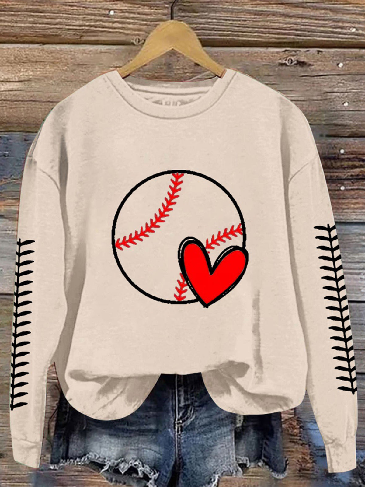 Women's Retro Baseball Printed Long Sleeve Casual Top