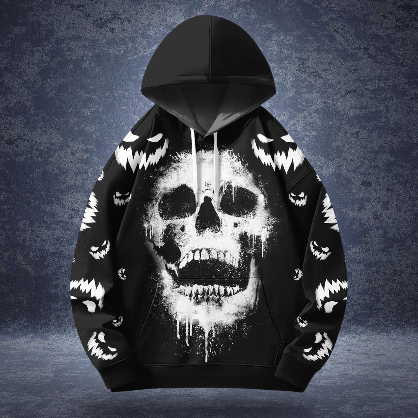 Halloween Skull Print Long Sleeve Hooded Pocket Sweatshirt
