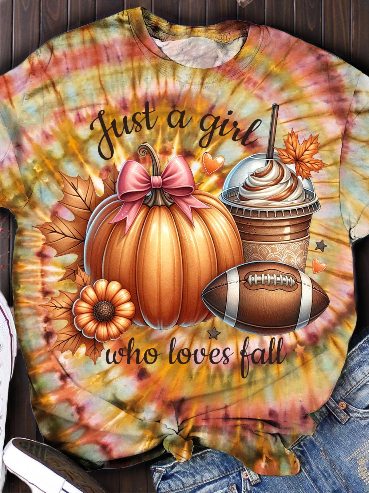 Just A Girl Who Loves Fall Print Crew Neck T-shirt