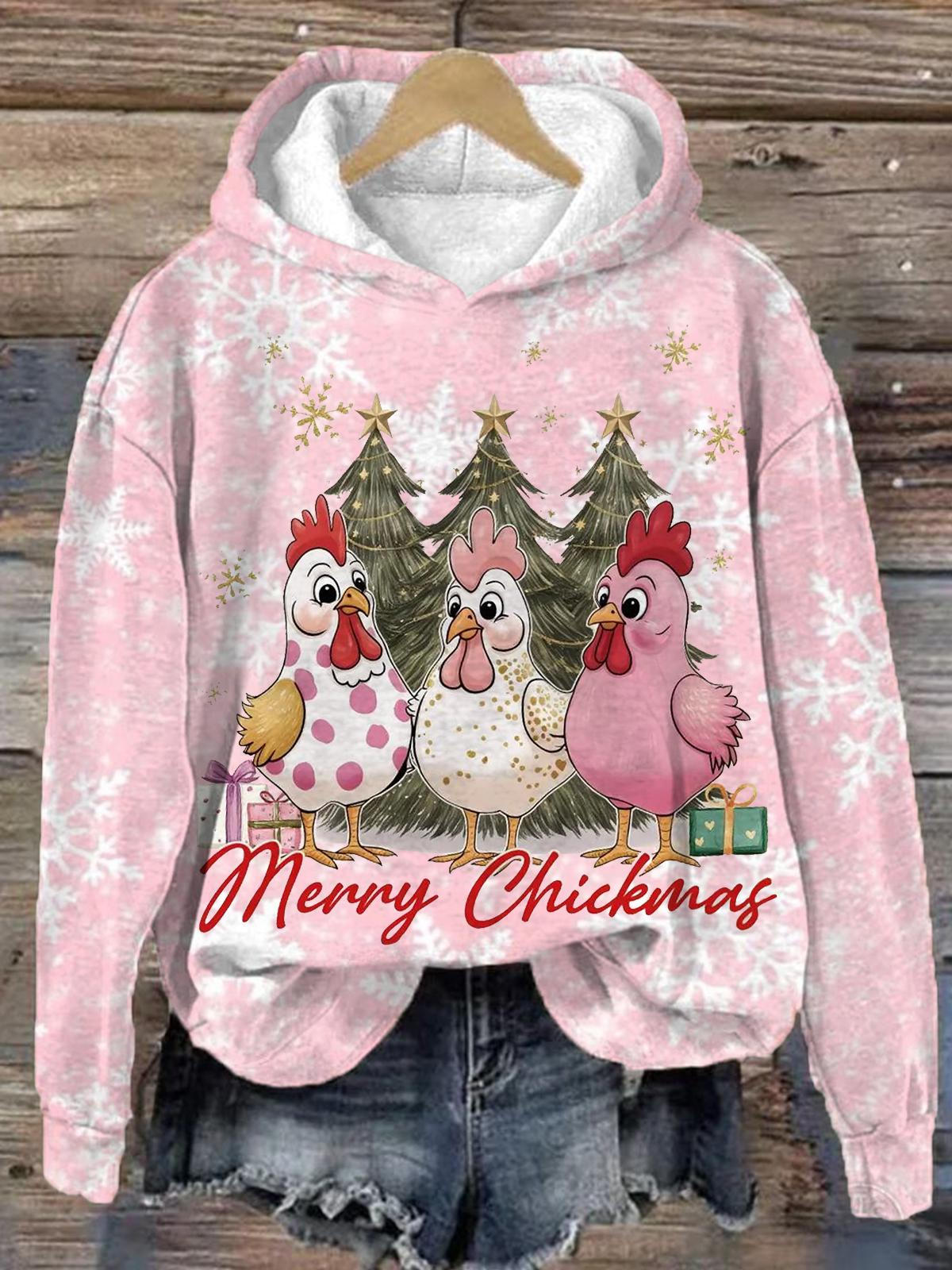 Three Color Christmas Chick Long Sleeve Printed Hoodie