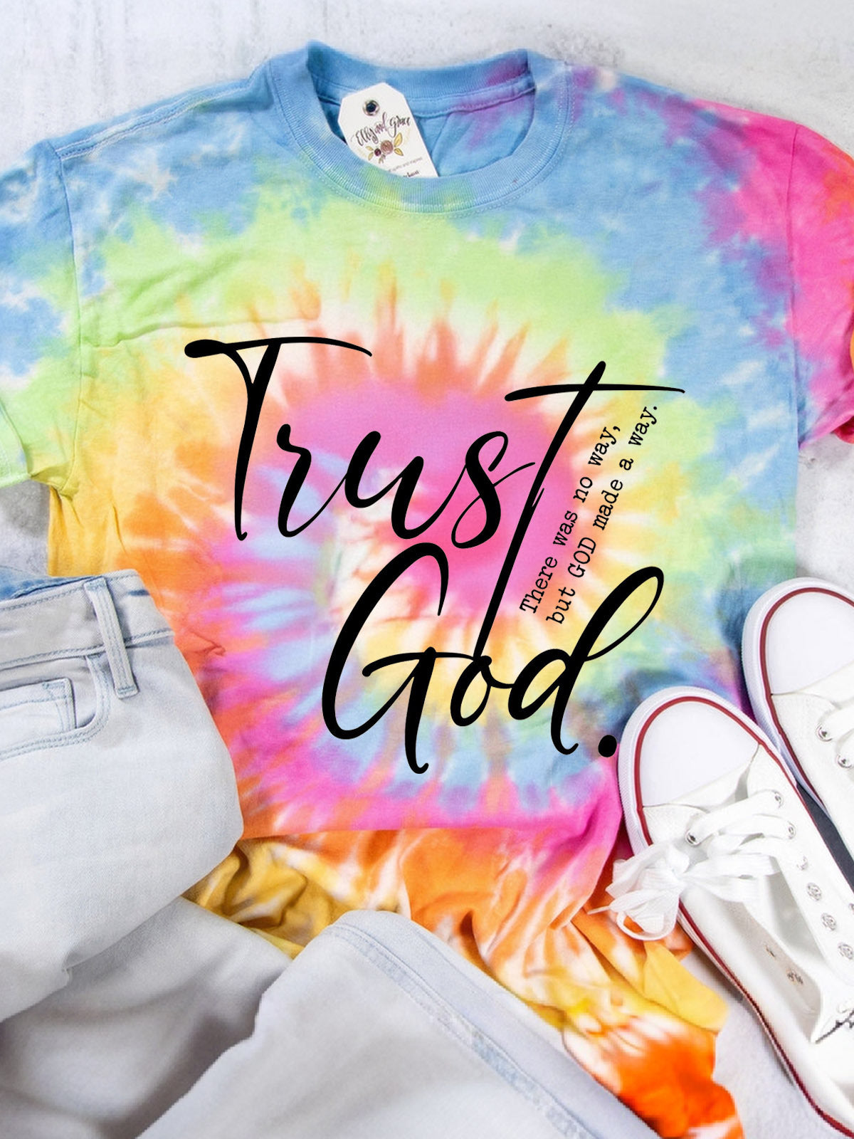 Trust God Bible Verse Tie Dye Crew Neck T-shirt