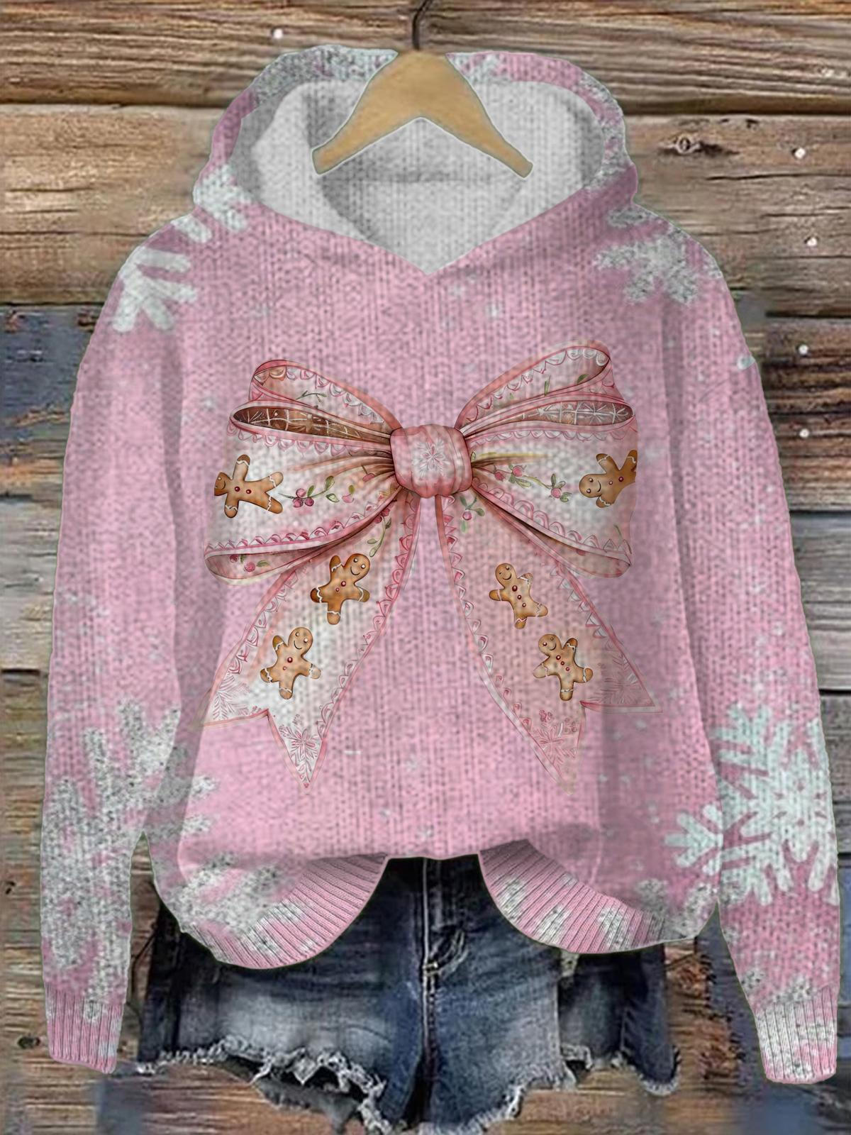 Women's Gingerbread Man Bow Crew Neck Sweater