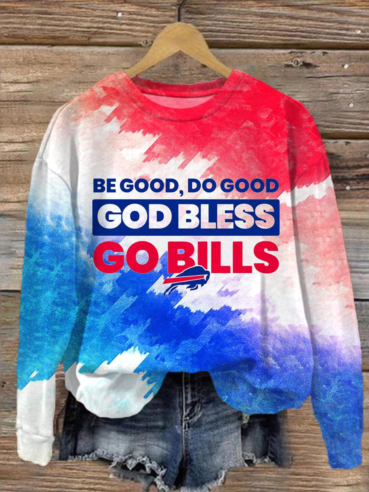 Be Good Do Good Go Bills Printed Long Sleeve Casual Top