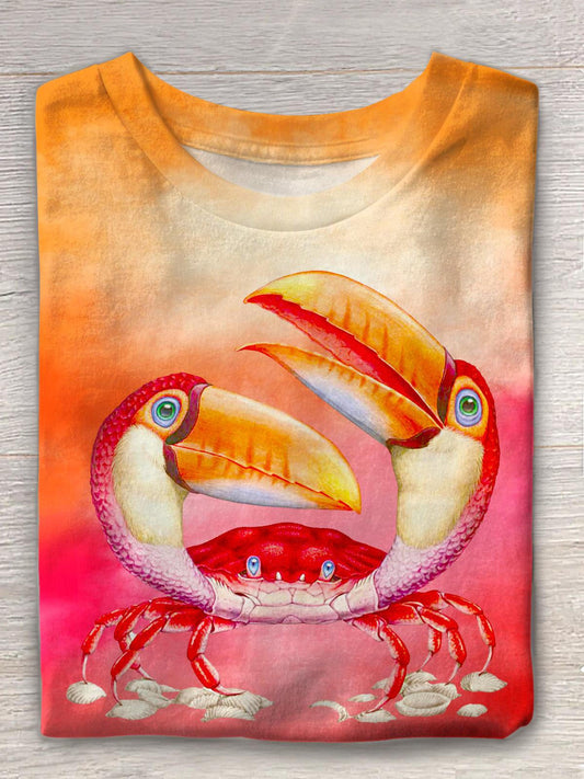 Funny Crab Printed Crew Neck T-shirt