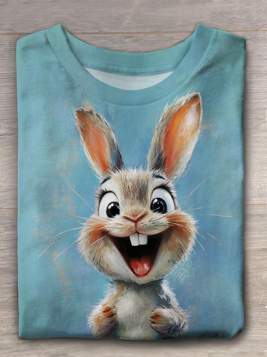 Happy Cute Little Rabbit Crew Neck T-shirt