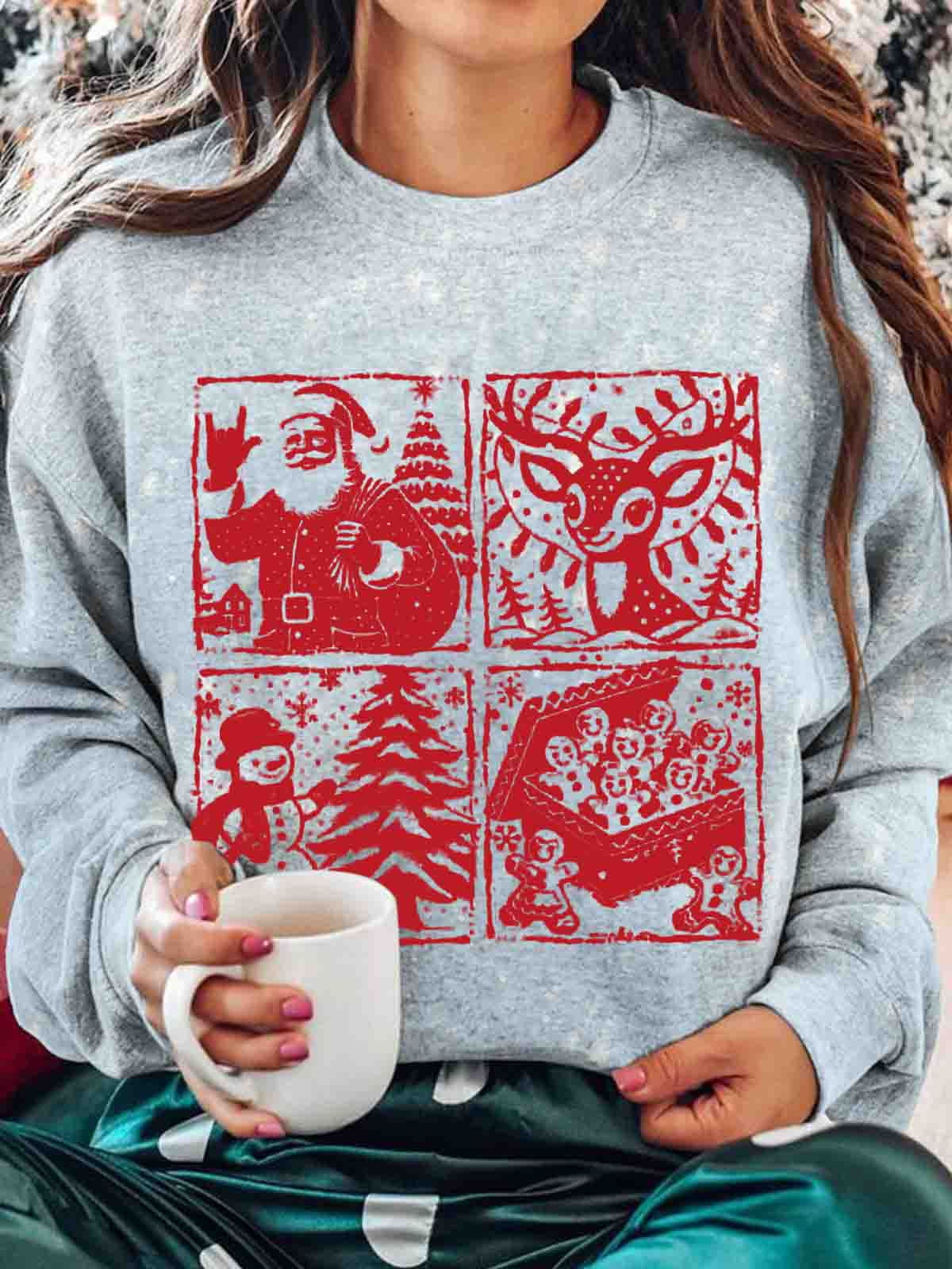 Cute Christmas Printed Long Sleeve Casual Top