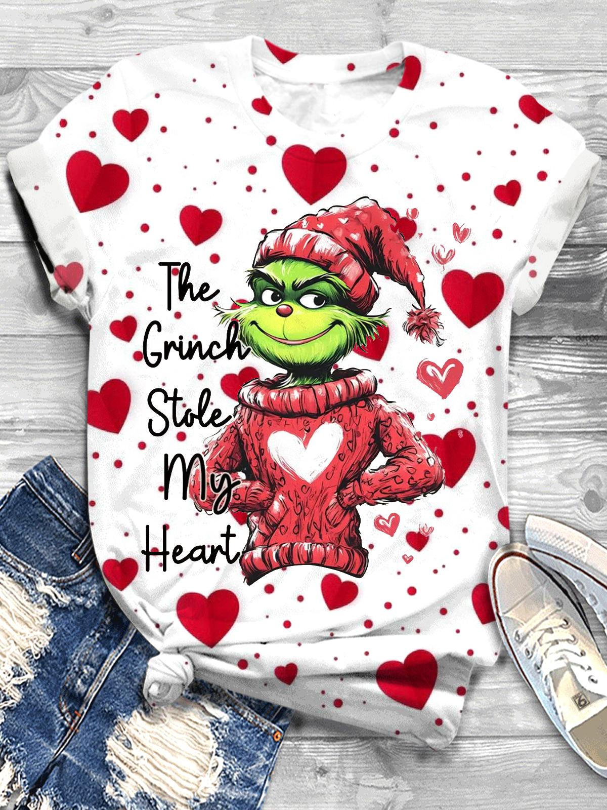 Green Monster Stole My Heart Valentine Crew Neck T-shirt