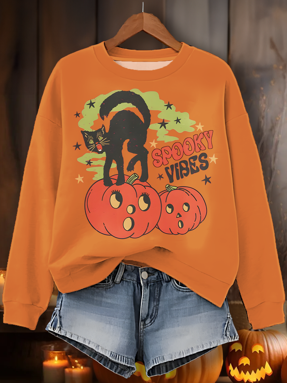 Ghost Atmosphere Retro Halloween Printed Long Sleeve Casual Top