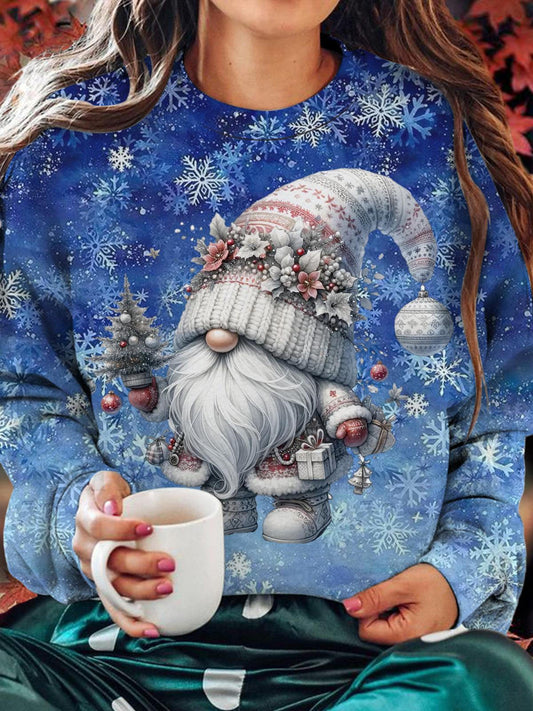 Women's Cute Gnome In Winter Round Neck Long Sleeve Top