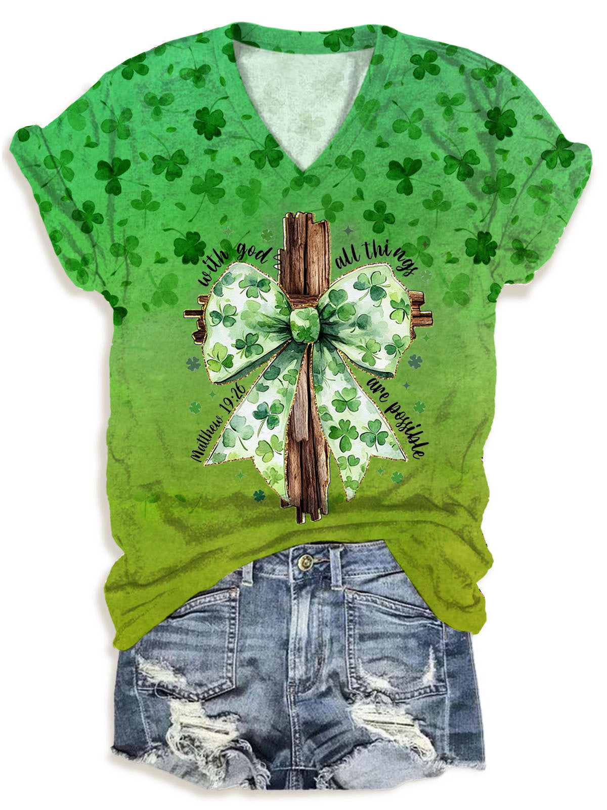 St. Patrick's Day God Christian V-Neck T-Shirt